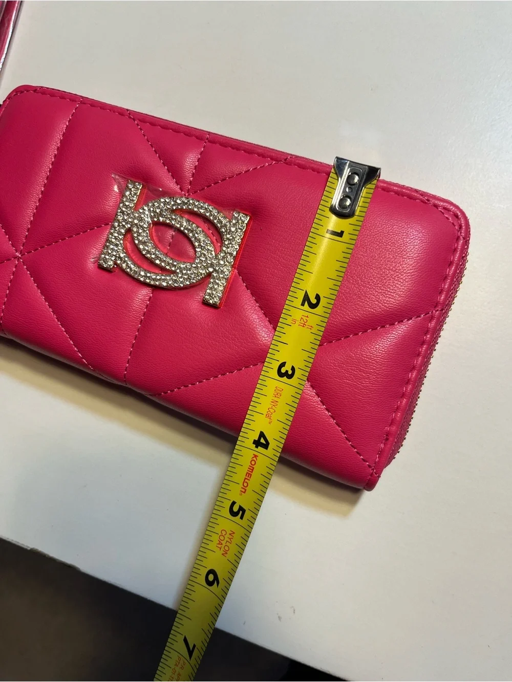 bebe Pink Quilted Wristlet Wallet with Crystal Logo NWT